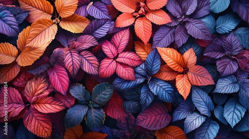 Vibrant leaves in rich shades of red, purple, and blue create a stunning natural tapestry