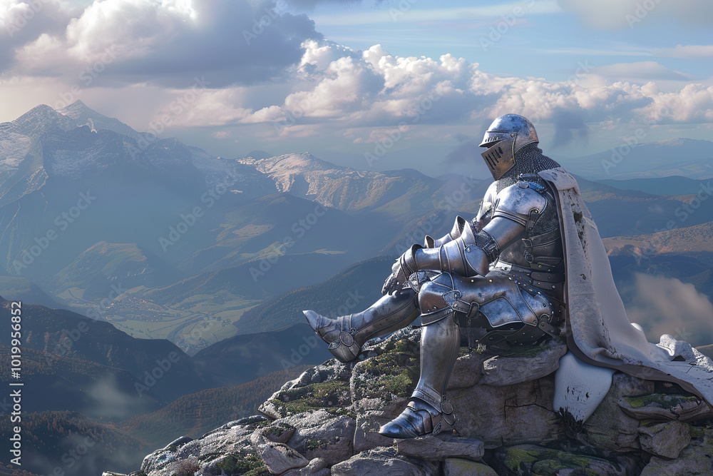 A fantastic royal knight in armor guards the castle chambers A fantastic royal knight in armor guards the castle chambers