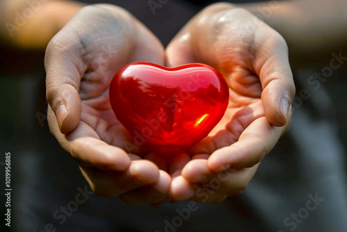 Beautiful decorative heart in strong human hands