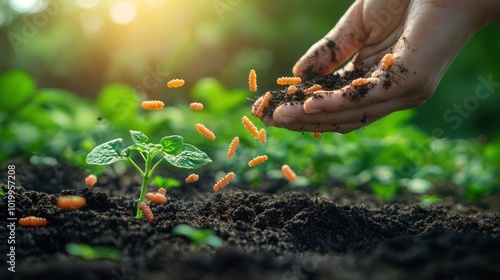 beneficial bacteria being added to soil, representing their impact on agriculture and plant health photo