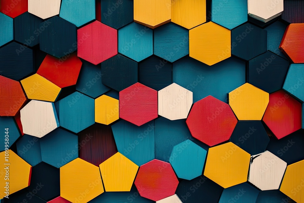 Colorful Hexagon Patterned Wooden Wall Colorful Hexagon Patterned Wooden Wall