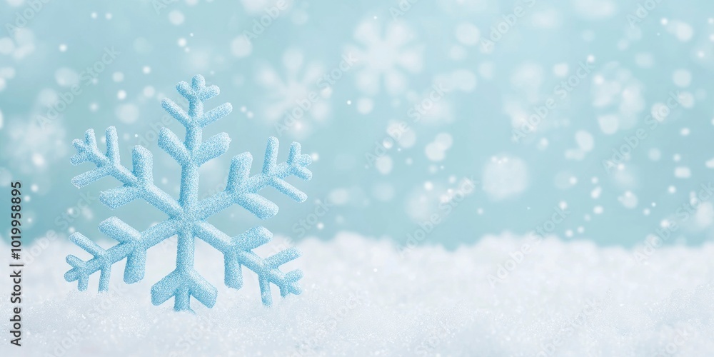 A large snowflake snow falling in a light background, The background covered with blurred blue color snow. A large snowflake snow falling in a light background, The background covered with blurred blue color snow.