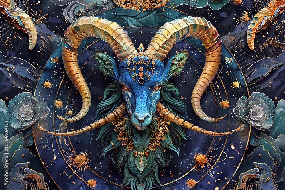 Fototapeta premium Astrological composition with concept of Capricorn zodiac sign symbol