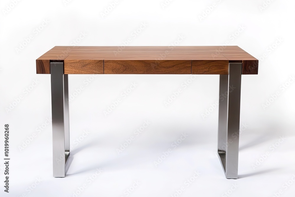 Modern desk with sleek wood top and metal legs Modern desk with sleek wood top and metal legs