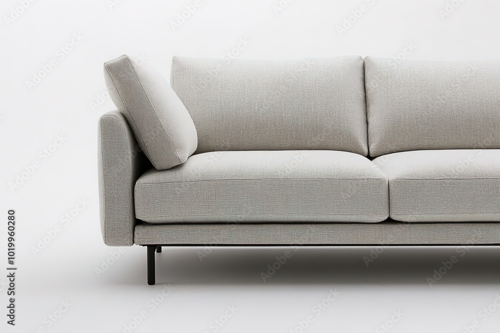 Fototapeta premium Minimalist beige sofa on white background, simplicity