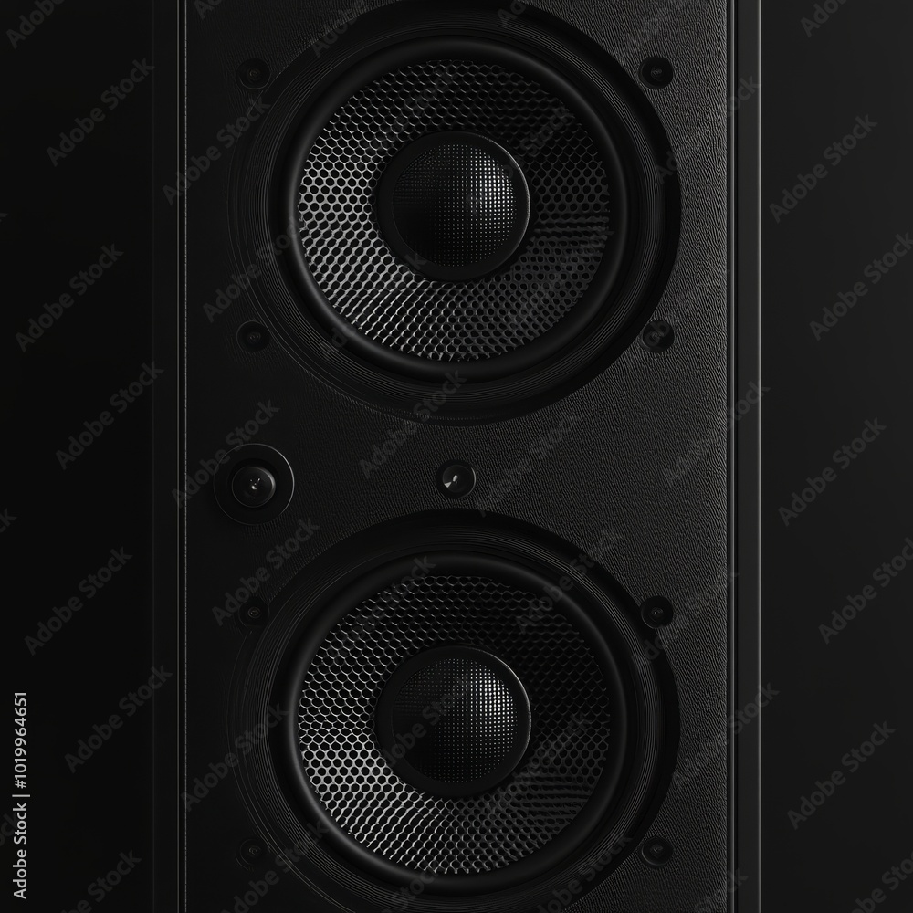 Black background with closeup of multimedia speaker system Black background with closeup of multimedia speaker system