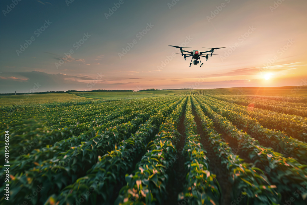 Drone flying in the sky over nature during observation Drone flying in the sky over nature during observation