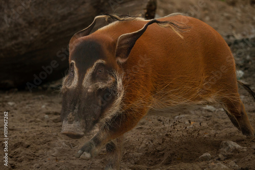 Mature specimen of red river hog or potamochoerus porcus pictus photo