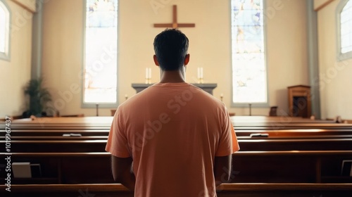 Man Praying in Church.