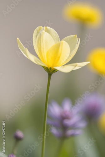 Wallpaper Mural A yellow flower in foreground with purple flowers nearby and a yellow bloom in background. Torontodigital.ca