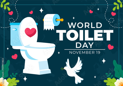 World Toilet Day Vector Illustration on November 19, featuring Earth and Bathroom Hygiene Equipment for Awareness in a Flat Style Cartoon Background