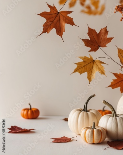 Autumn Leaves and Pumpkins Thanksgiving Background. photo