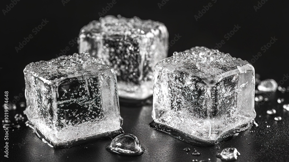 Shimmering translucent ice cubes on a black background Shimmering translucent ice cubes on a black background