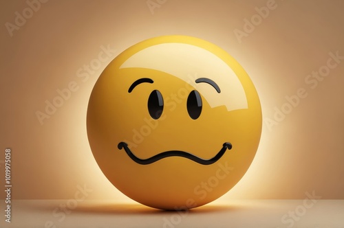 3d yellow smiley face with suspicious expression