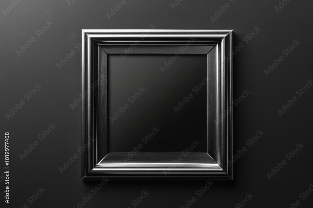 Stylish silver photo frame mockup displayed against a sleek black background for design presentation Stylish silver photo frame mockup displayed against a sleek black background for design presentation