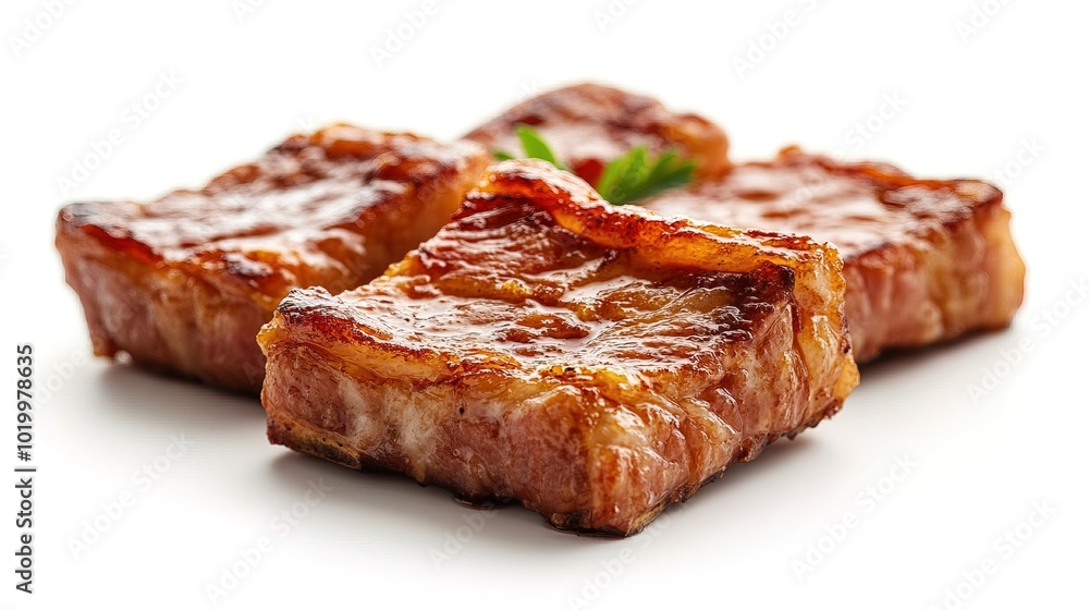 Steak fried piece of pork or beef meat on a white background Steak fried piece of pork or beef meat on a white background