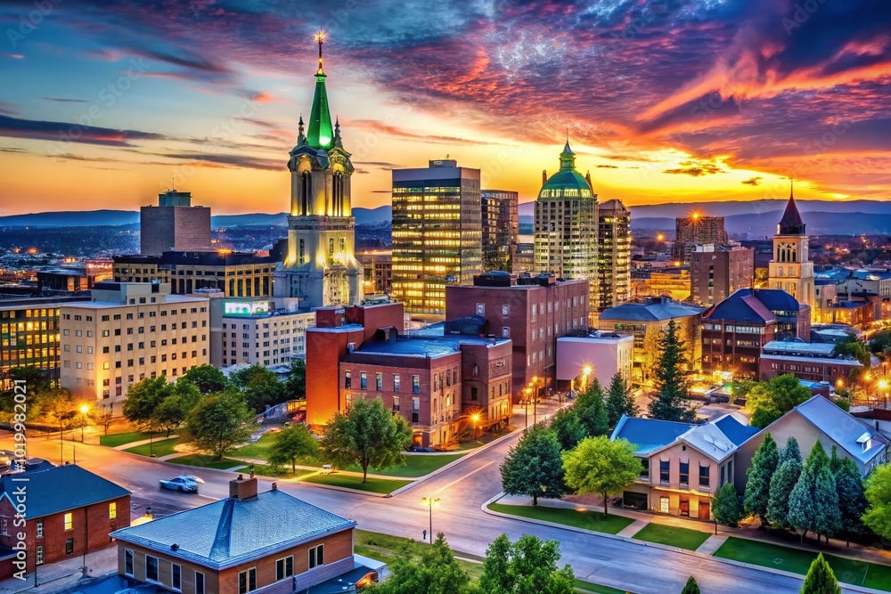 Naklejka premium Stunning Allentown Skyline at Dusk with Illuminated Buildings and Clear Night Sky, Pennsylvania USA
