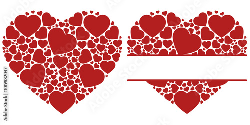 Hearts in Heart - Color & Monogram with Place for text