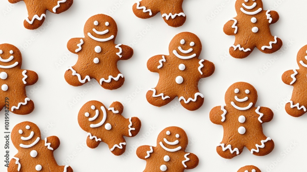 Gingerbread cookies with icing on a white isolate background.,Seamless pattern Gingerbread cookies with icing on a white isolate background.,Seamless pattern