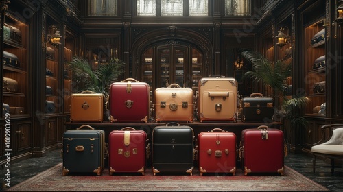 A display of stylish luggage in an elegant setting. photo