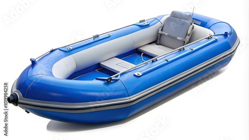 Blue inflatable motor boat isolated on white background