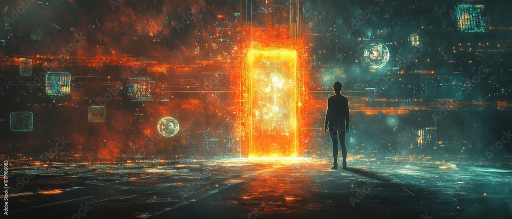 Fototapeta premium The Virtual Gateway, Augmented Reality AR and Virtual Reality VR