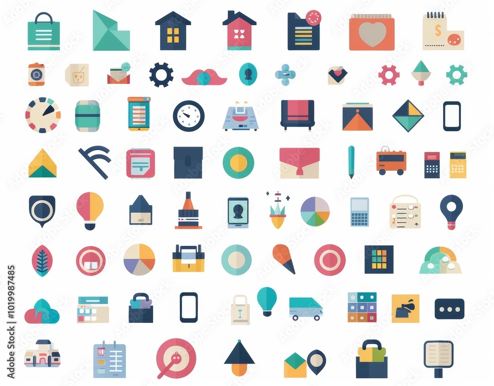 A set of 180 vector graphic icon collections includes color flat designs on a white background, vector illustrations. It includes a large number of high quality simple shapes in a 2D minimalist style A set of 180 vector graphic icon collections includes color flat designs on a white background, vector illustrations. It includes a large number of high quality simple shapes in a 2D minimalist style