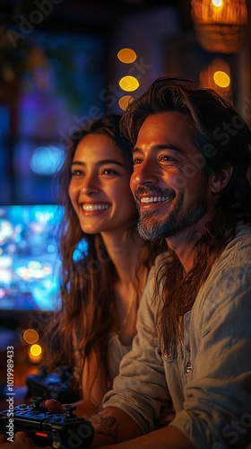 Couple Playing Video Games Together at Home