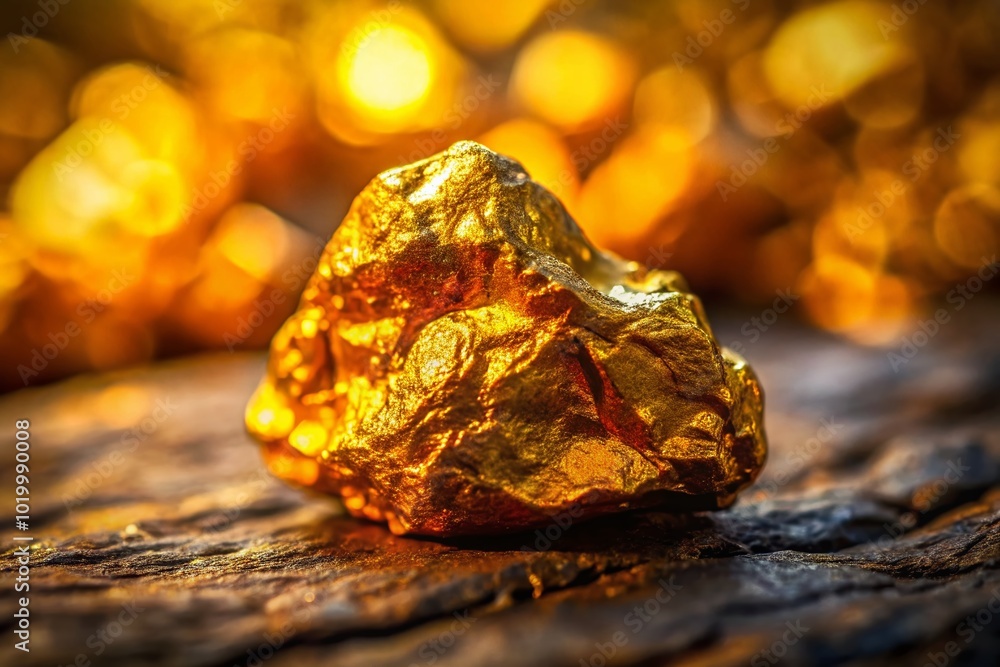 Stunning Close-Up of Pure Gold Nugget Displaying Its Unique Shine and Rich Golden Color Texture