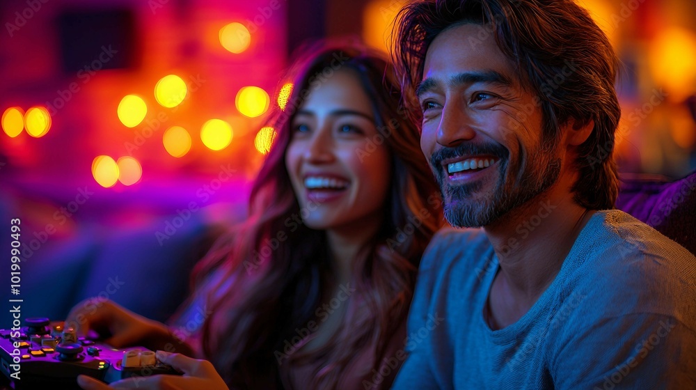 Couple enjoying a game night at home Couple enjoying a game night at home
