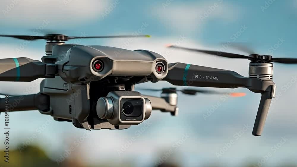 Close-up of a drone being flown in the air Close-up of a drone being flown in the air