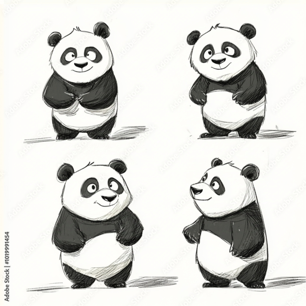 a panda bear cartoon sketch standing in different positions a panda bear cartoon sketch standing in different positions