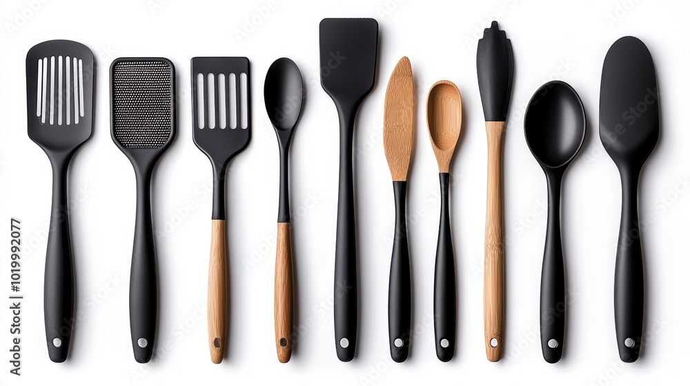Black and Wooden Kitchen Utensils Set Black and Wooden Kitchen Utensils Set