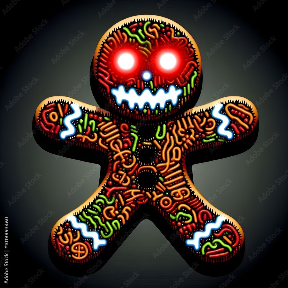 scary gingerbread man with glowing red evil eyes scary gingerbread man with glowing red evil eyes