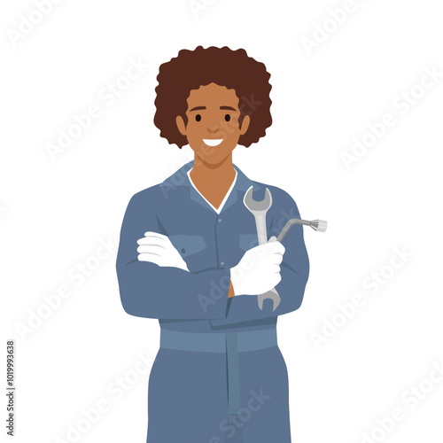 Young man Auto Car Mechanic. Flat vector illustration isolated on white background