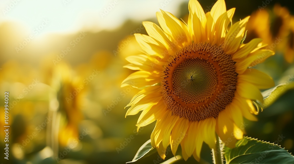 Fototapeta premium Sunflower yellow petal blossoming botanical garden macro photo blurred background