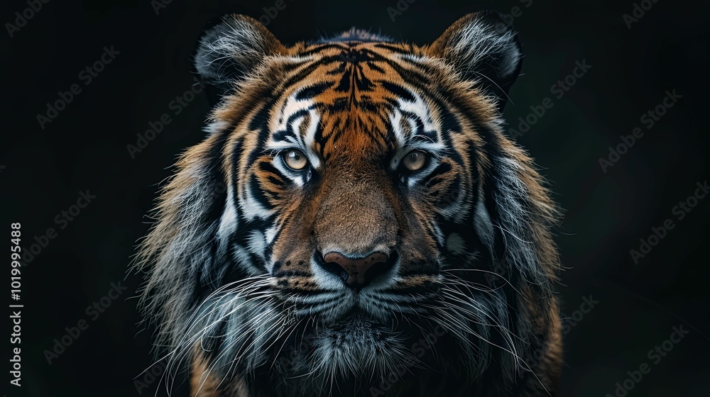 Close-up Portrait of a Tiger's Face with Intense Eyes Close-up Portrait of a Tiger's Face with Intense Eyes