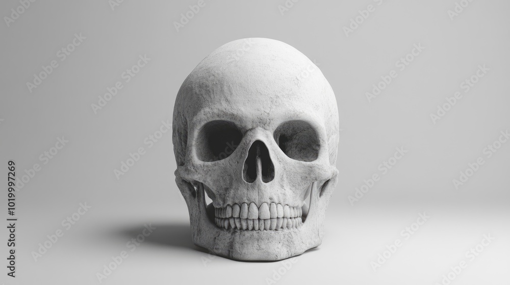Human skull against a plain backdrop Human skull against a plain backdrop