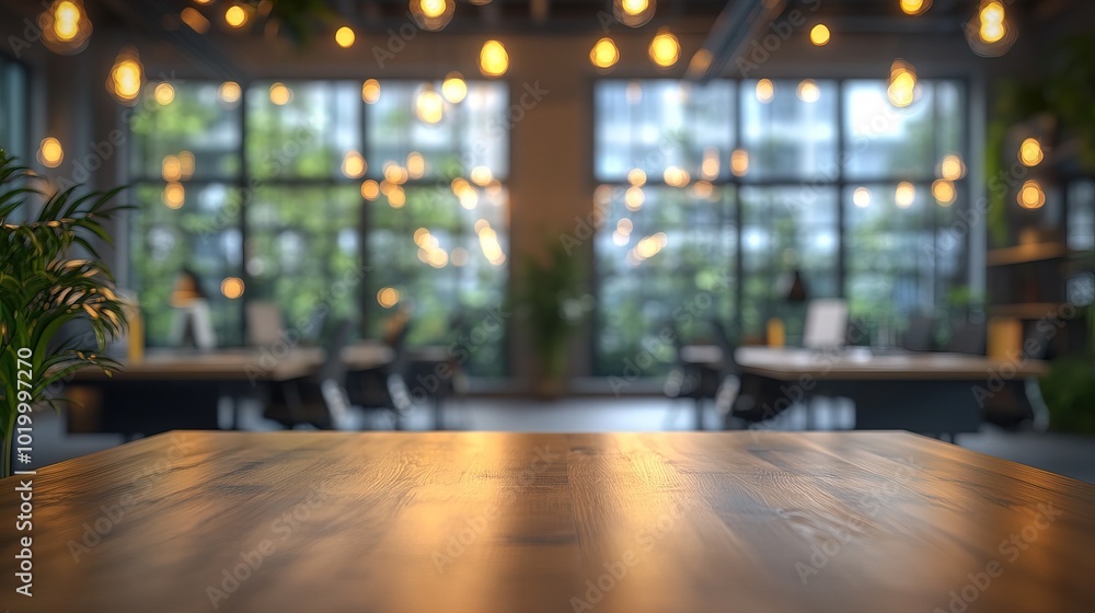 Blurred empty open space office. Abstract light bokeh at office Blurred empty open space office. Abstract light bokeh at office