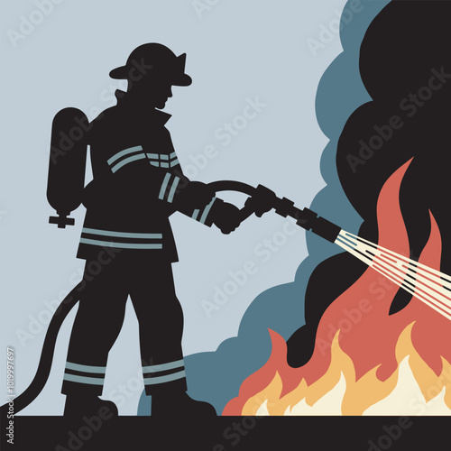 Silhouette of a fireman design art which can be used for your stuff
