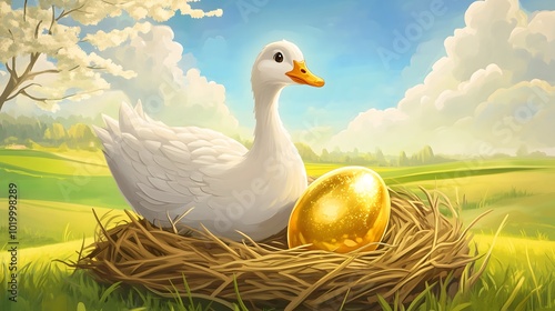 The classic fable, A goose and a golden egg photo