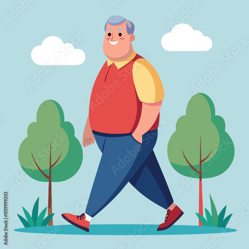 fat old man walking weight loss vector illustration graphic design