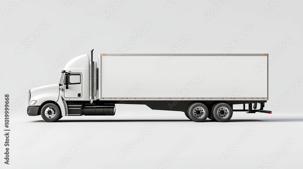 White Semi-Truck with Blank Trailer on a White Background White Semi-Truck with Blank Trailer on a White Background