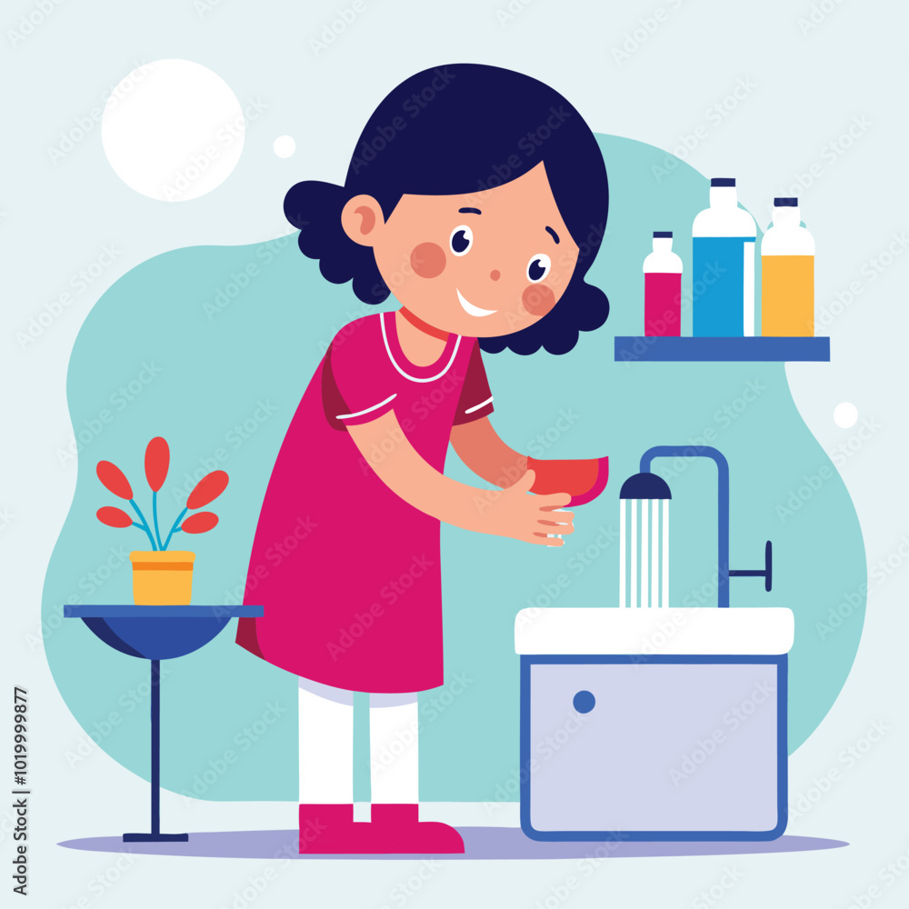 girl washing hands flat vector illustration graphic design girl washing hands flat vector illustration graphic design