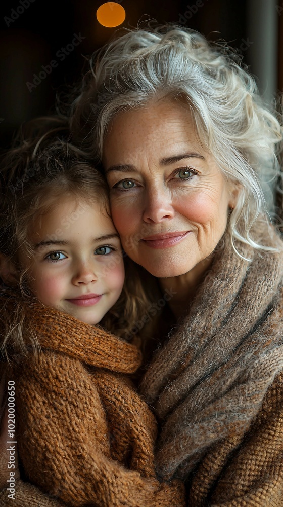 Grandmother and granddaughter embracing, close up portrait Grandmother and granddaughter embracing, close up portrait