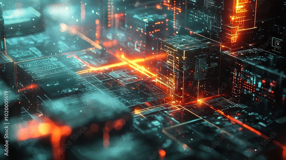 Abstract Technology Interface in Blocky 3D Art Abstract Technology Interface in Blocky 3D Art