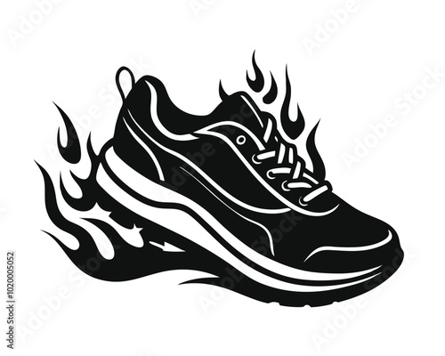 Fiery running shoes vector silhouette