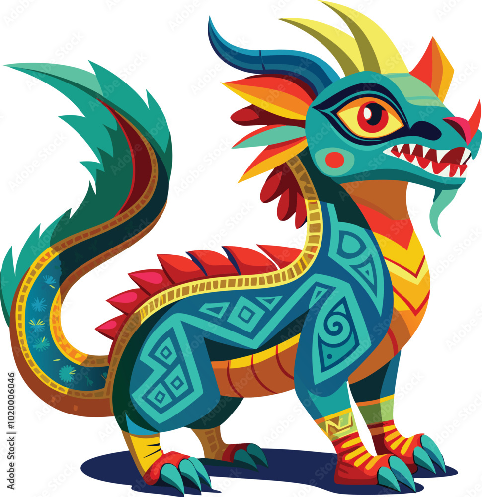 Fototapeta premium mexican alebrijes dragon animals vector art illustration graphic design