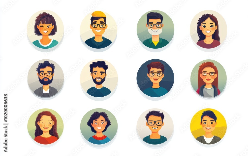 A diverse collection of illustrated avatars showcasing different hairstyles, expressions, and styles in a vibrant, modern design. A diverse collection of illustrated avatars showcasing different hairstyles, expressions, and styles in a vibrant, modern design.