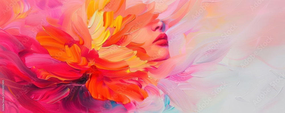 Vibrant abstract portrait merging floral elements with vivid colors. Vibrant abstract portrait merging floral elements with vivid colors.
